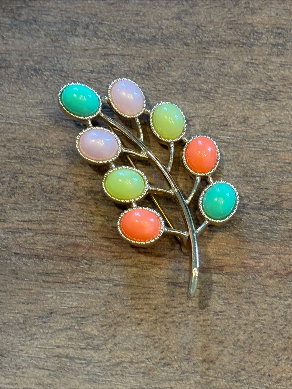 Vintage Sarah Coventry Pastel Cabochon Branch Brooch Gold Tone